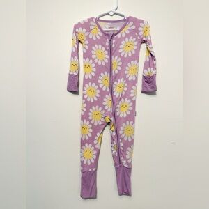 Flower Power Purple Sunflower Kids One Piece Zip Pajamas